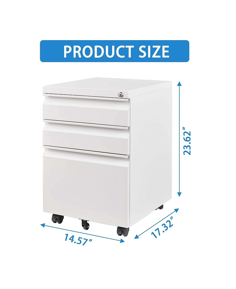 Rainsken 3 Drawer Mobile File Cabinet with Lock, Metal Filing Cabinets for Home Office Organizer, Fit A4/Letter/Legal