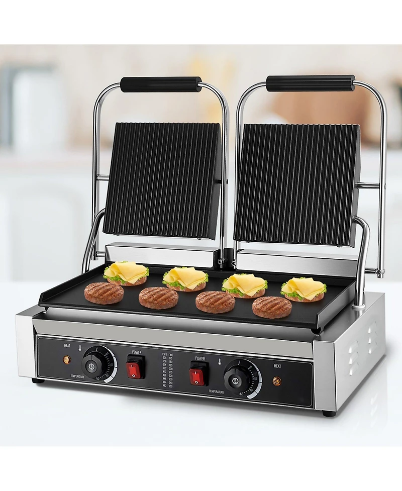 Ecooso 3600W Commercial Electric Panini Press Grill with Dual Plates and Temperature Control