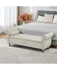 Streamdale Furniture Soft Velvet Storage Bench with Crystal Buttons and Pillow