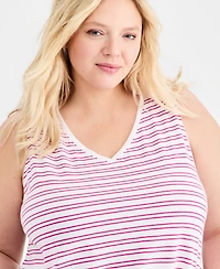 Style & Co Plus Striped V-Neck Tank Top, Macy's Exclusive