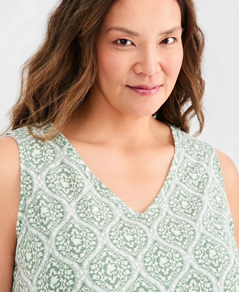 Style & Co Plus Printed V-Neck Tank Top, Macy's Exclusive