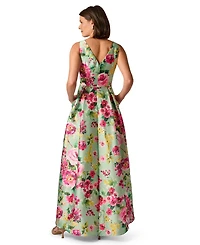 Adrianna Papell Petite Printed V-Neck High-Low Dress