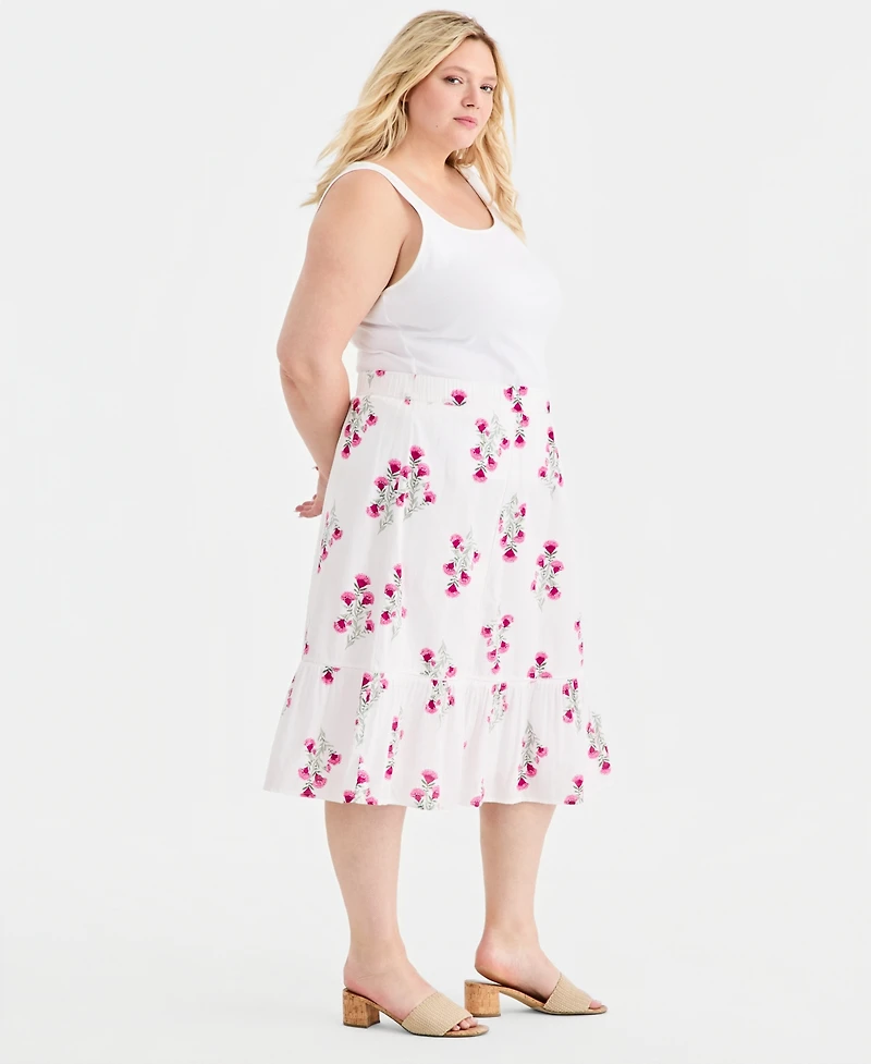 Style & Co Plus Printed Ladder-Stitch Midi Skirt, Macy's Exclusive
