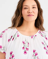 Style & Co Plus Printed Flutter-Sleeve Knit Top, Macy's Exclusive