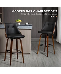 Homcom Set of 2 Counter Height Bar Stools Pu Swivel Barstools w/ Footrest, Black