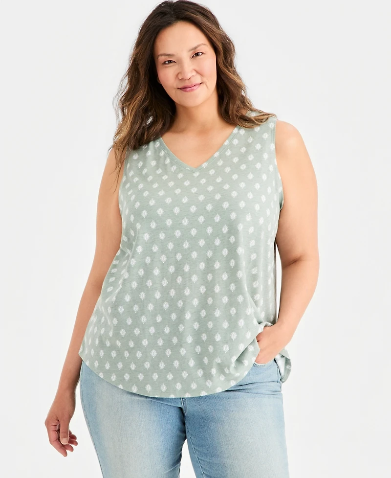 Style & Co Plus Printed Perfect Tank Top, Macy's Exclusive