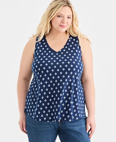 Style & Co Plus Size Printed V-Neck Tank Top, Macy's Exclusive