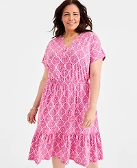 Style & Co Plus Split-Neck Printed Dress, Macy's Exclusive
