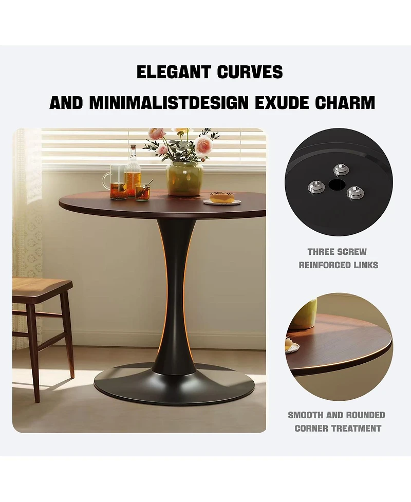 Streamdale Furniture Walnut Round Dining Table, 31.5" Modern Mdf & Steel Kitchen Table