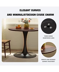 Streamdale Furniture Walnut Round Dining Table, 31.5" Modern Mdf & Steel Kitchen Table