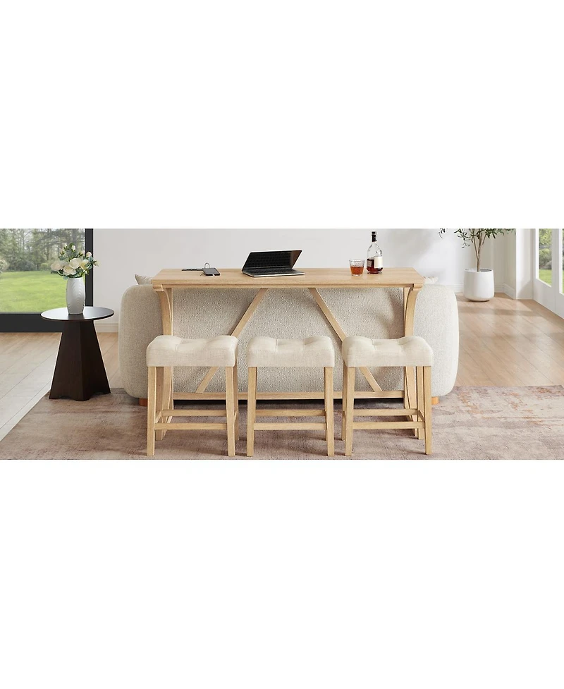 Streamdale Furniture 59" Bar Table Set with 3 Stools & Power Outlet