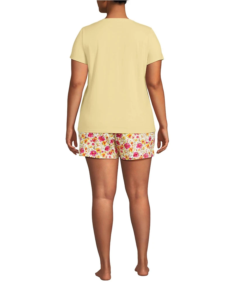 Lands' End Plus Knit 2 Piece Pajama Set - Short Sleeve Top and Shorts