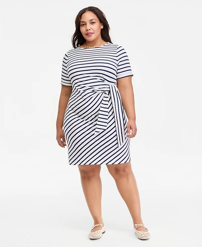 On 34th Trendy Plus Size Striped Tie-Side Mini Dress, Macy's Exclusive