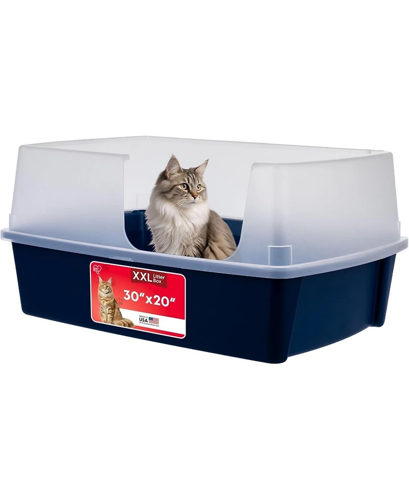 Iris Usa Xx-Large Side Entry Cat Litter Box Open Top with High-Sided Scatter Shield, Easy to Clean, 30" L × 20" W × 14" H, Na