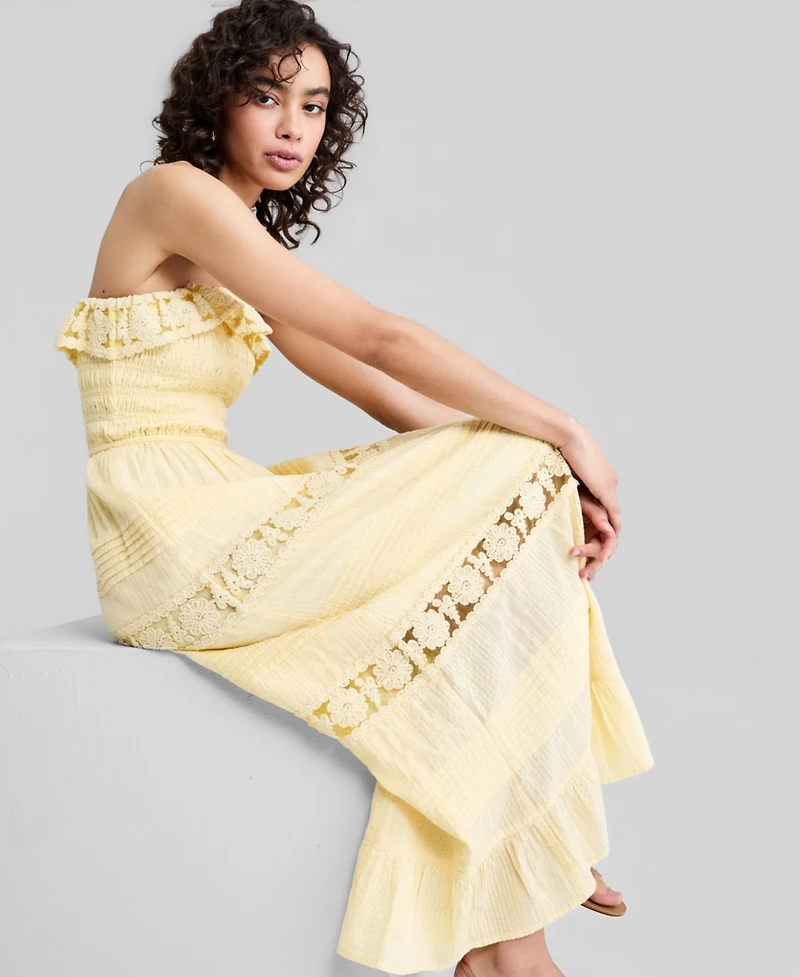 And Now This Women's Cotton Lace-Detail Fit & Flare Maxi Dress, Exclusively at Macy's