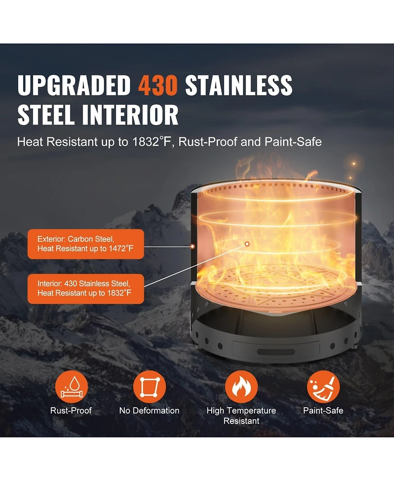 Ecooso 15 Inch Smokeless Wood Burning Fire Pit with Removable Ash Pan, Stainless Steel