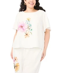 Vince Camuto Crewneck With Flutter Sleeves Smocked Wide Leg