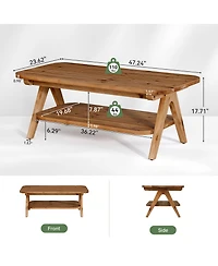 Tribesigns 2-Tier Solid Wood Coffee Table, 47.2" Rustic Wooden Rectangular Center Table
