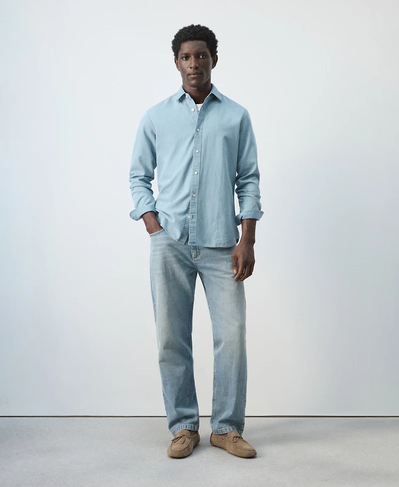 Mango Men's Cotton-Linen Regular Fit Denim Shirt