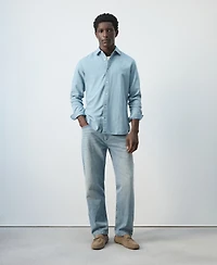 Mango Men's Cotton-Linen Regular Fit Denim Shirt