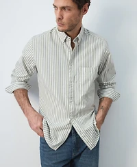 Mango Men's Cotton Regular-Fit Striped Shirt