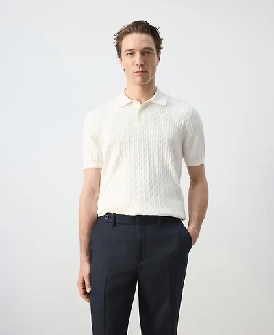 Mango Men's Cotton Braided Knitted Polo Shirt