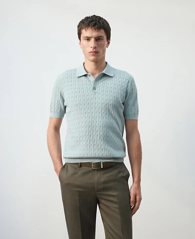 Mango Men's Cotton Braided Knitted Polo Shirt