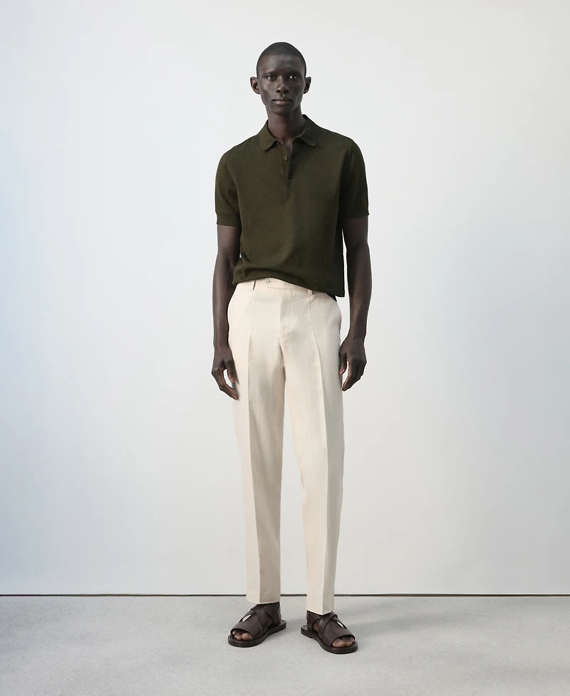 Mango Men's Cotton Fine-Knit Polo Shirt