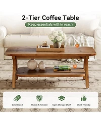 Tribesigns 2-Tier Solid Wood Coffee Table, 47.2" Rustic Wooden Rectangular Center Table