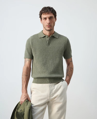 Mango Men's Waffle Knit Polo Shirt
