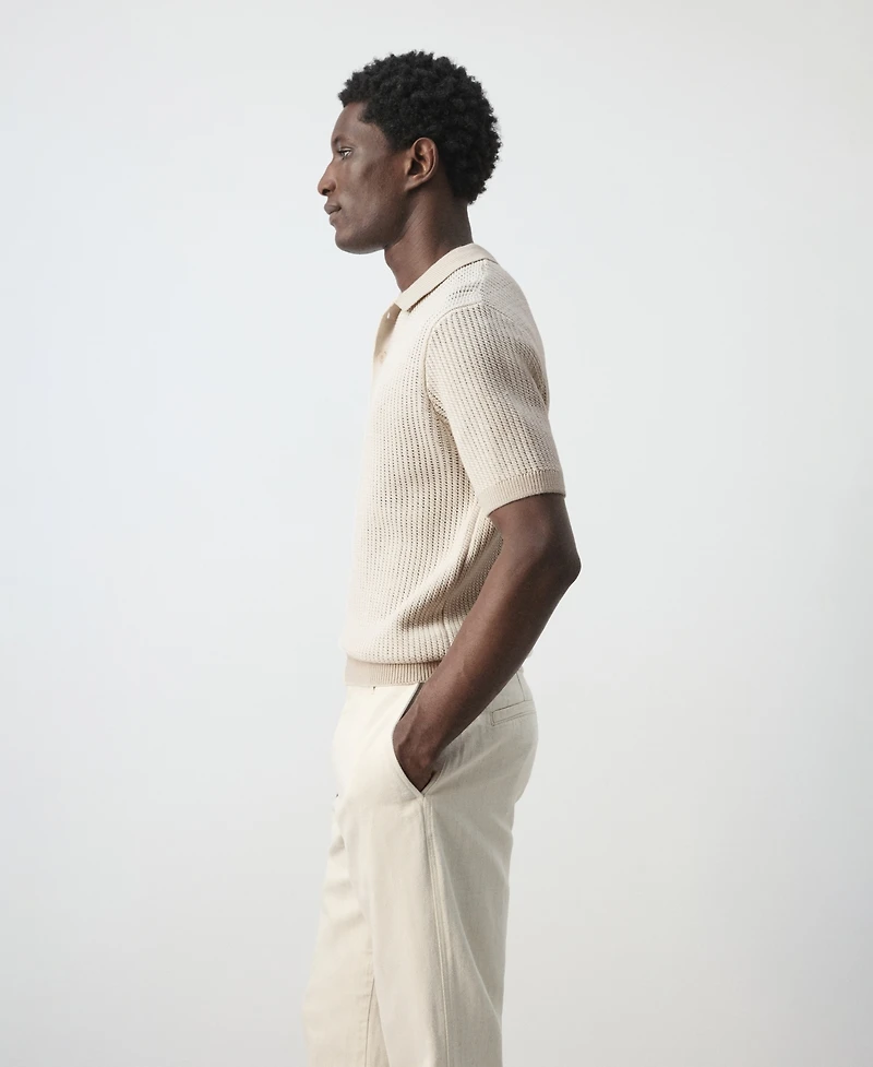 Mango Men's Textured Knitted Cotton Polo Shirt