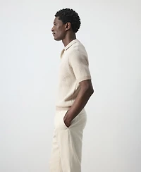 Mango Men's Textured Knitted Cotton Polo Shirt