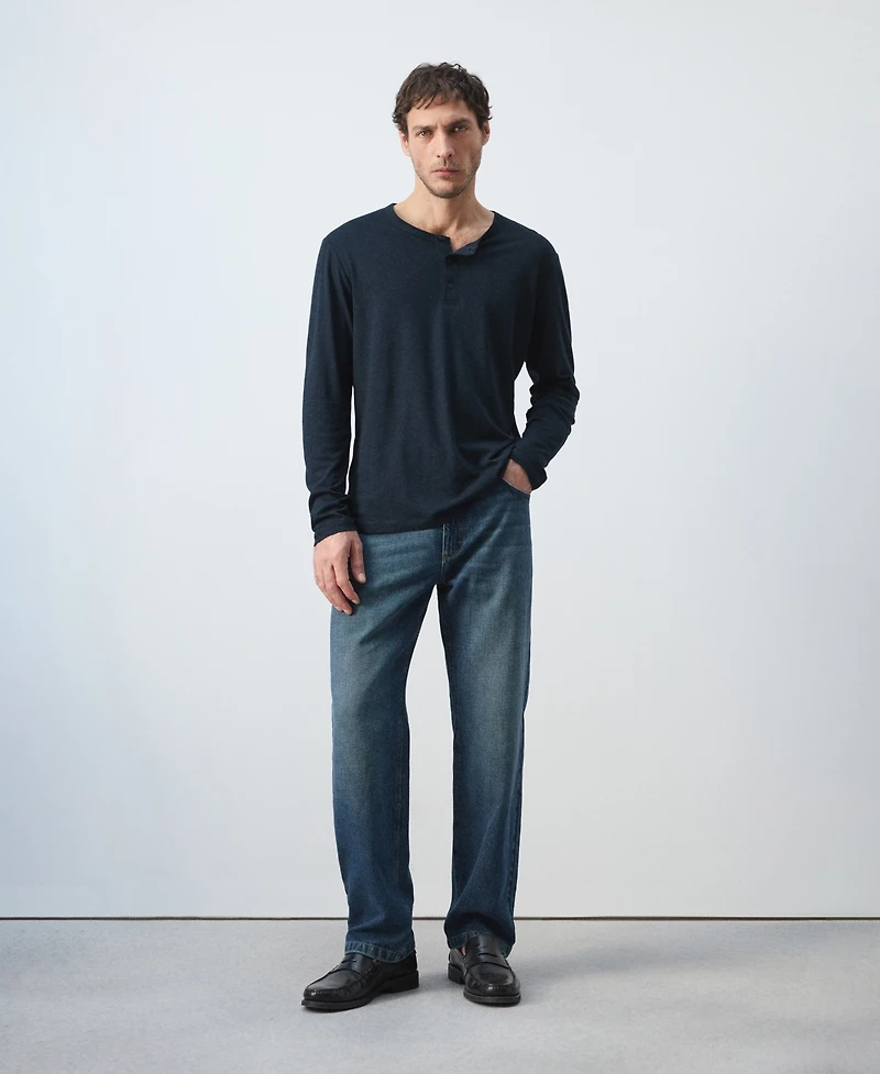 Mango Men's Henley Linen-Blend T-Shirt