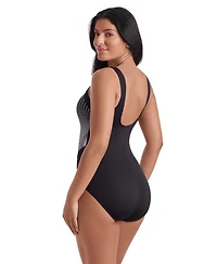 ShapeSolver Women's Scoop Neck Illusion One-Piece Swimsuit