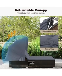 Gymax 2-person Rattan Lounge Bed w/ Retractable Canopy 5-position Adjustable Backrest