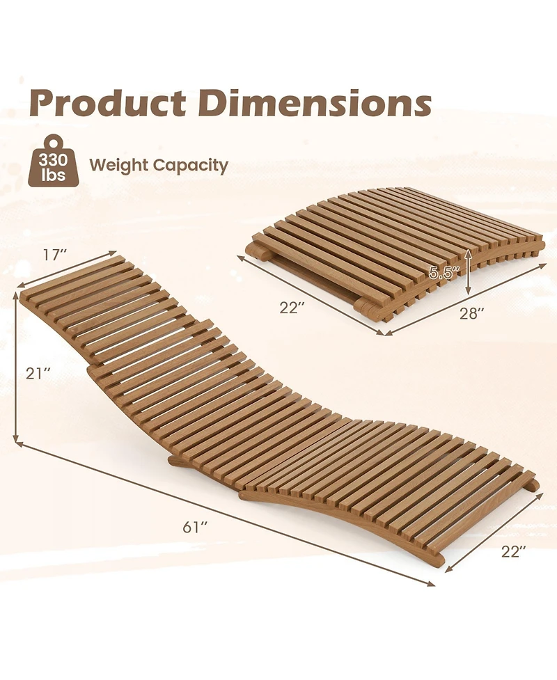 Gymax Outdoor Folding Teak Wood Chaise Lounge Chair w/Curved Lying Area for Poolside