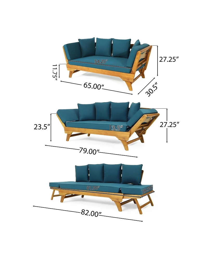 Mondawe Expandable Wood Daybed with Cushions – Outdoor Convertible Patio Sofa
