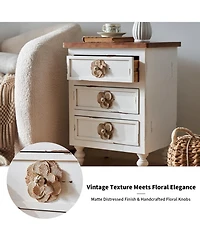 Streamdale Furniture Vintage Farmhouse End Table - Rustic Nightstand, 3 Drawers, Distressed