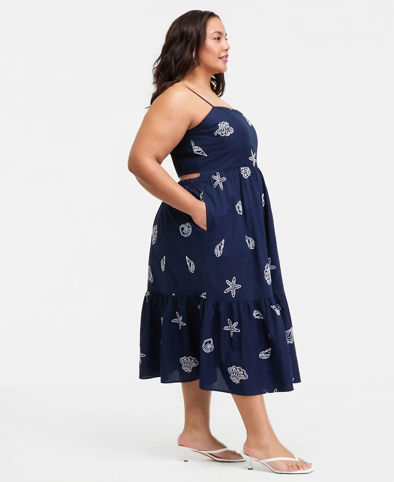 On 34th Trendy Plus Cotton Seashell-Embroidered Dress, Macy's Exclusive