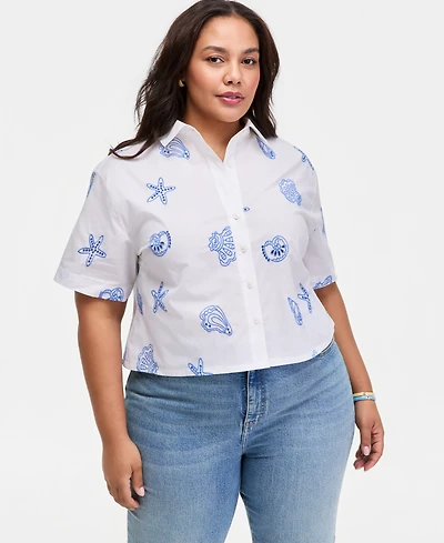 On 34th Trendy Plus Cotton Eyelet-Embroidered Blouse, Macy's Exclusive