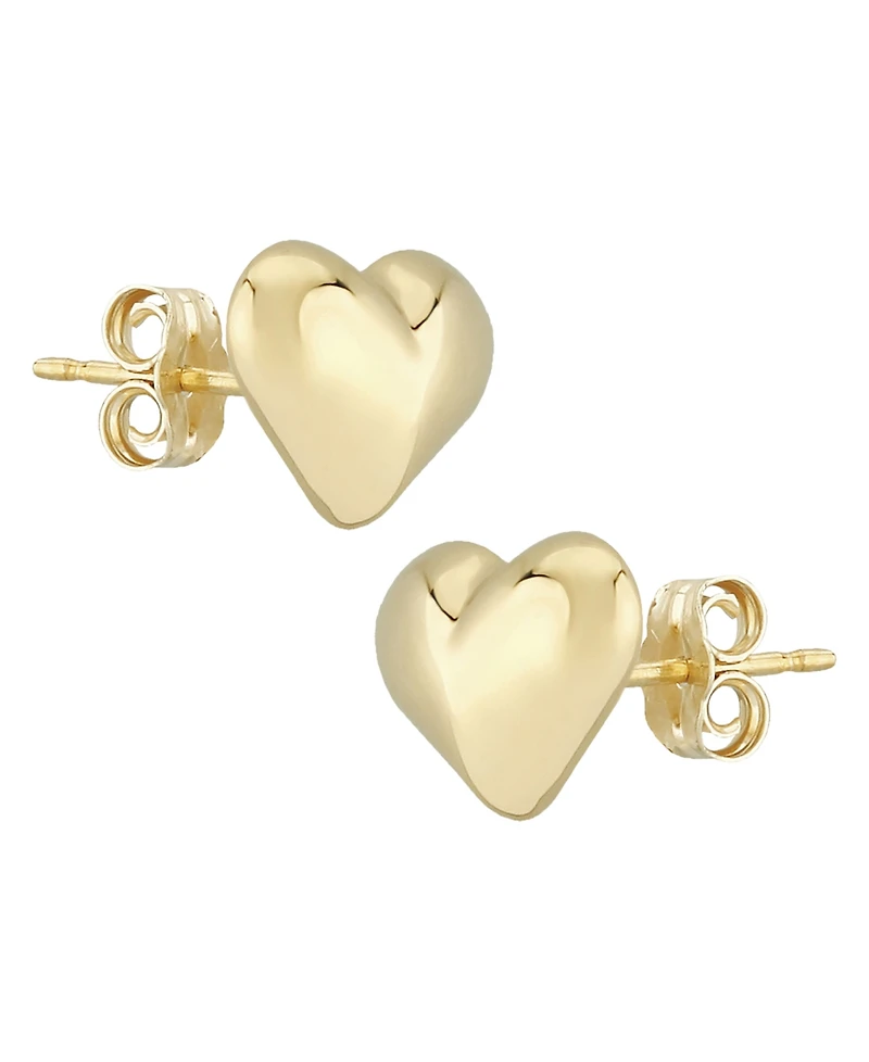 Puffed Heart Stud Earrings Set in 14k Gold (10mm)