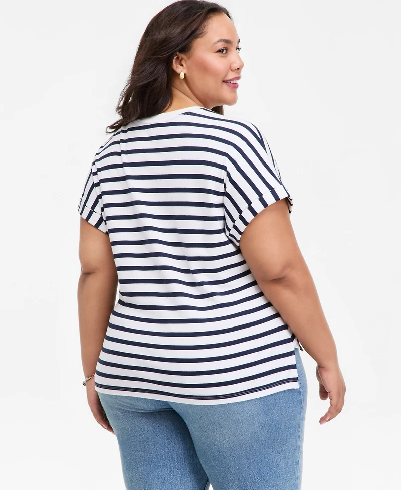 On 34th Trendy Plus Cuffed-Sleeve Relaxed Top, Macy's Exclusive