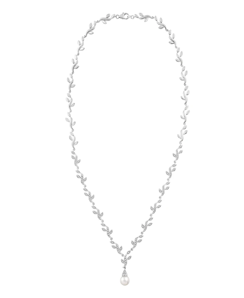 Macy's Cultured Freshwater Pearl (7mm) & Lab Grown White Sapphire (7/8 ct. t.w.) Pendant Necklace in Sterling Silver