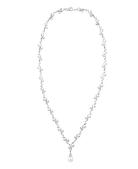 Macy's Cultured Freshwater Pearl (7mm) & Lab Grown White Sapphire (7/8 ct. t.w.) Pendant Necklace in Sterling Silver