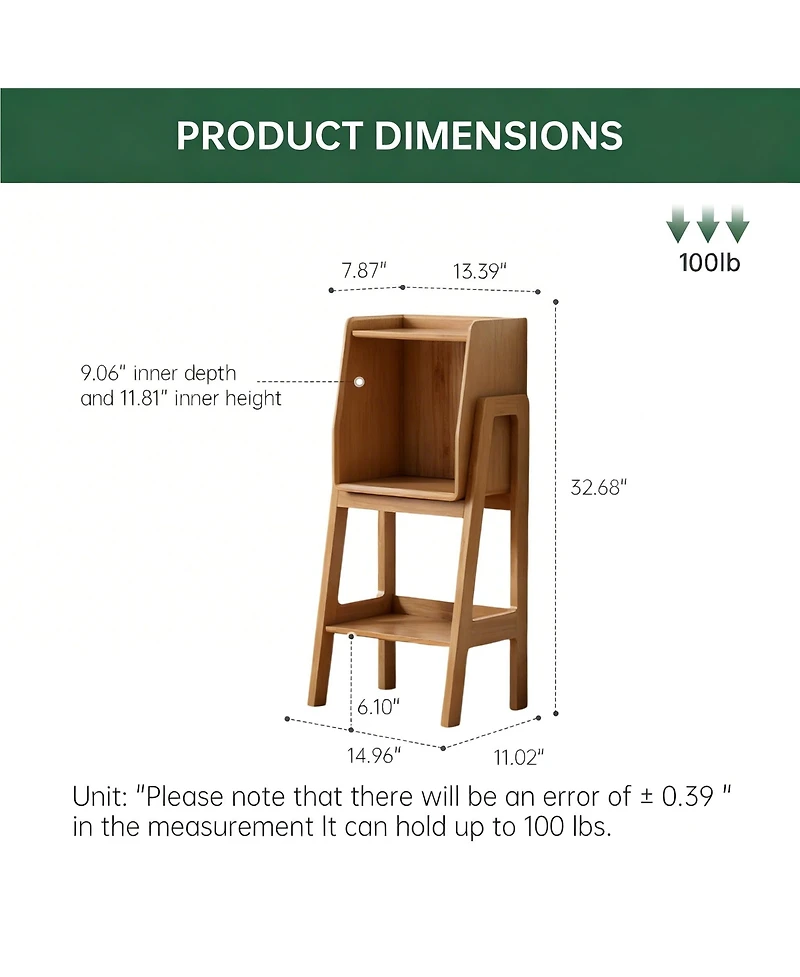 Solid Oak Ladder Shelf Nightstand 32.67" Tall Small Bookcase Bedroom Living Room Nursery Natural Fully Assembled