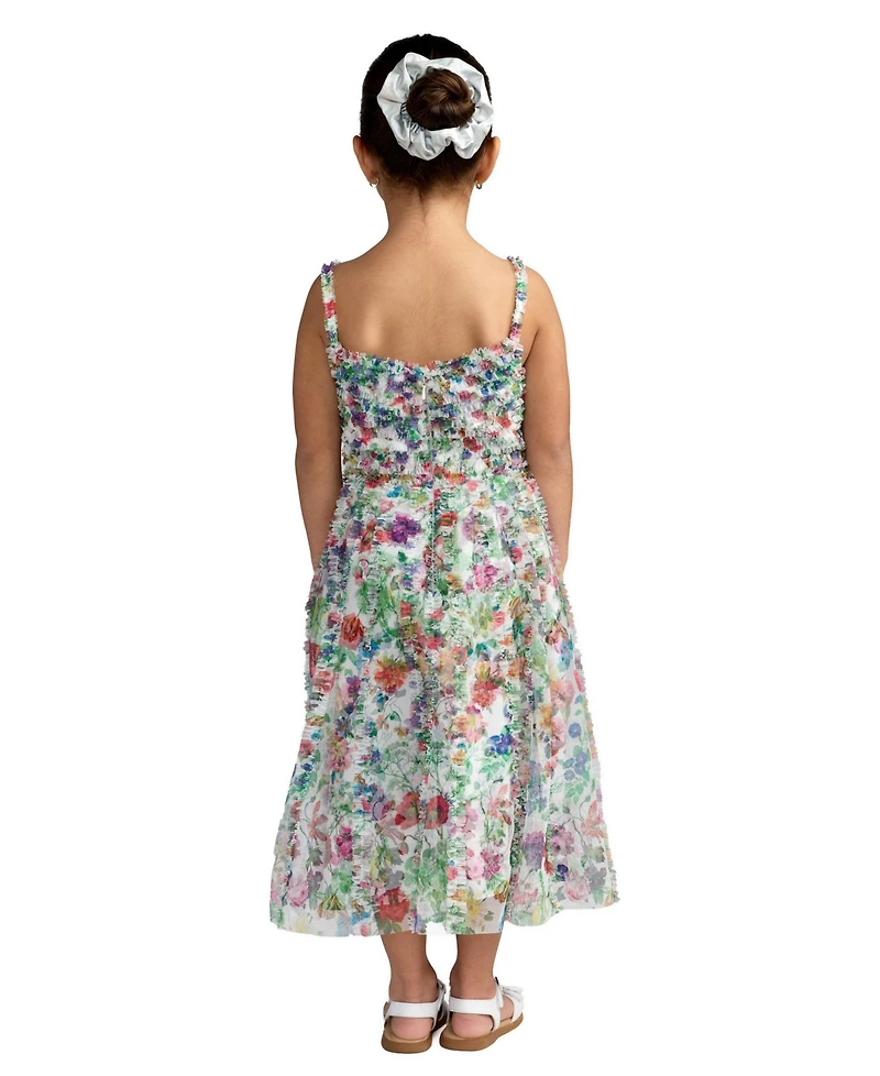 Mac Duggal Big Girls Mesh V-Neck Floral Print Mini Dress