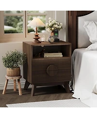 gaomon 19.7" Modern Fluted Wood Nightstand with 2 Drawers and Charging Station