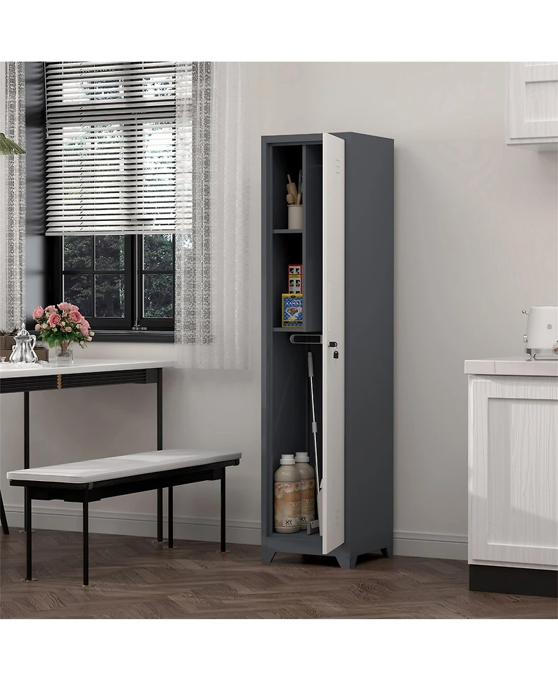 Clihome 65" Narrow Broom Metal Cleaning Storage Cabinet With Hooks