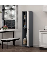 Clihome 65" Narrow Broom Metal Cleaning Storage Cabinet With Hooks