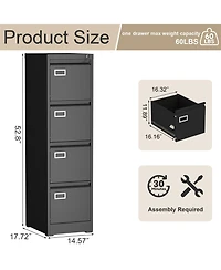 Clihome 4 Drawer Vertical Metal File Cabinet with Lock for Home Office